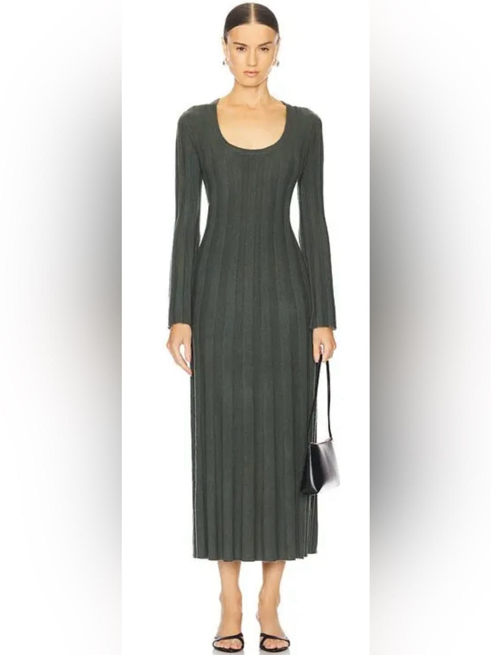 Olive Green Marciano Guess long sleeve Sweater dress Body con Midi Scoop Neck
